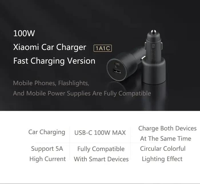 Chargeur de voiture d'origine Xiaomi 100W double Port Charge rapide sans fil Mi chargeur de voiture