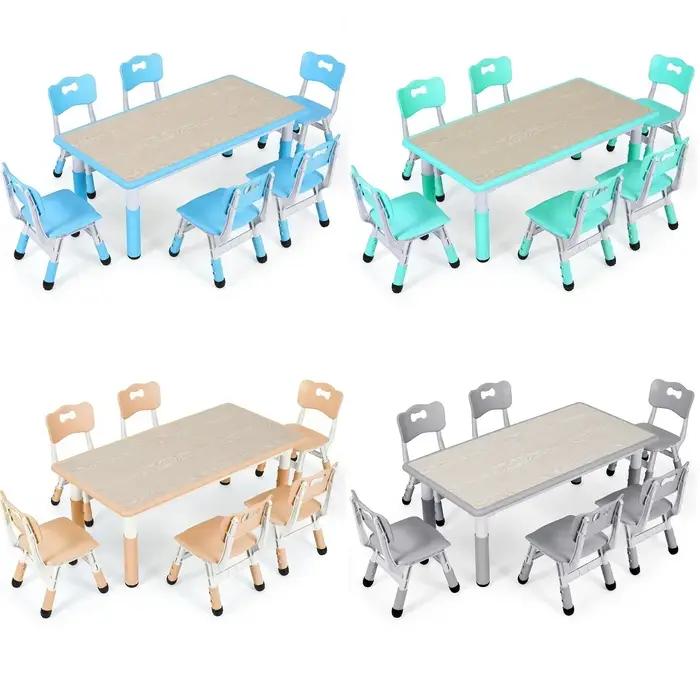 Table rectangulaire pour enfants avec 6 chaises, réglable, multi-activités, bureau d'art et d'artisa
