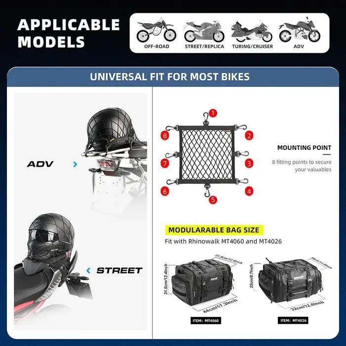 Rhinowalk – filet de support de casque de moto, 8 crochets en métal/plastique, support de filet de b