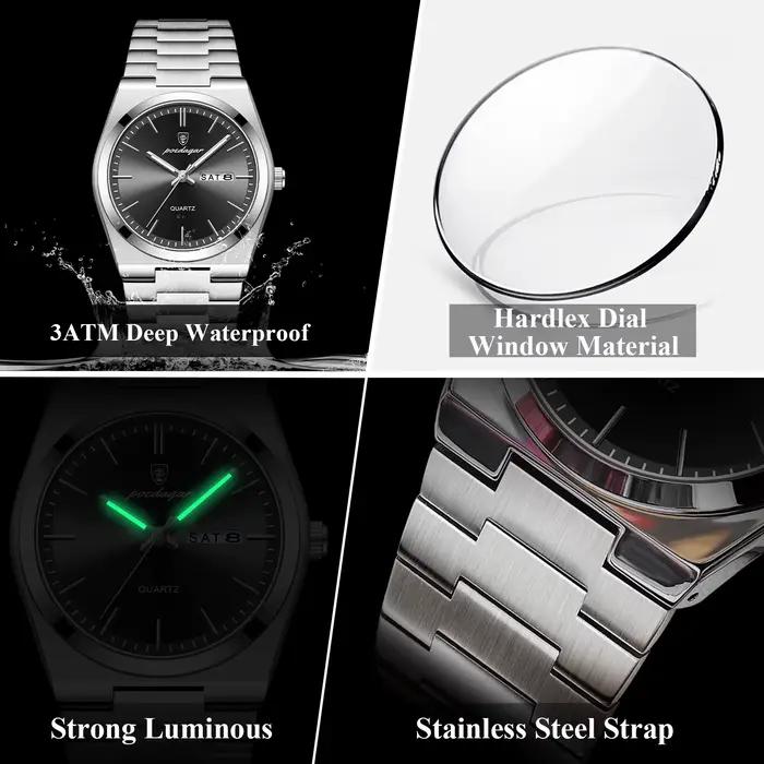 POEDAGAR montre-bracelet à Quartz pour hommes de luxe étanche lumineux Date semaine homme montre en