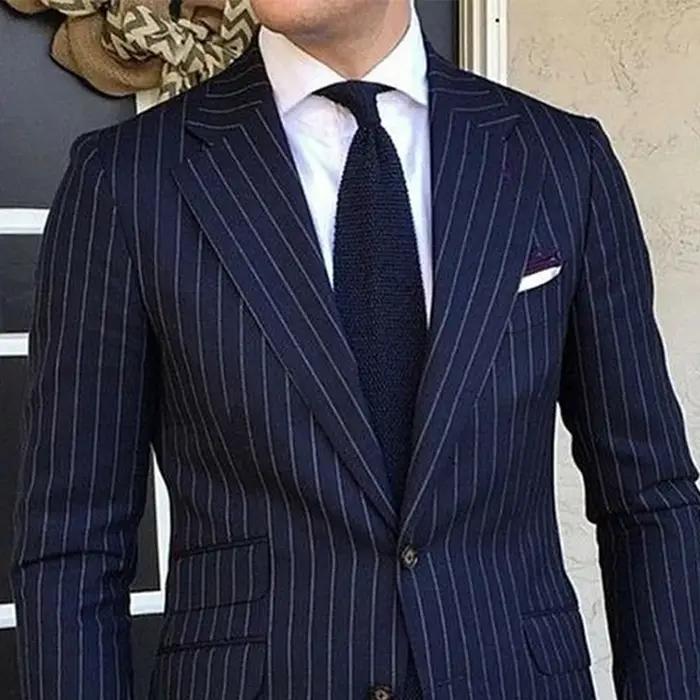 Costume 2 pièces à fines rayures pour hommes, coupe cintrée pour mariage formel, smoking, revers cra