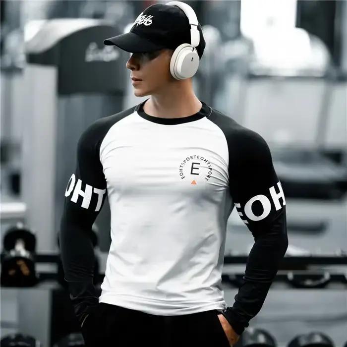 T-shirt de basket-ball homme manches longues séchage rapide respirant ajusté pour entraînement sportif