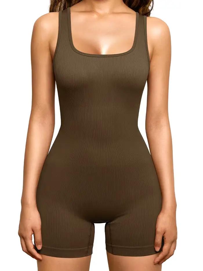 Combinaison de Yoga sans couture pour femmes, col en U, sans manches, élastique, séchage rapide, vêt