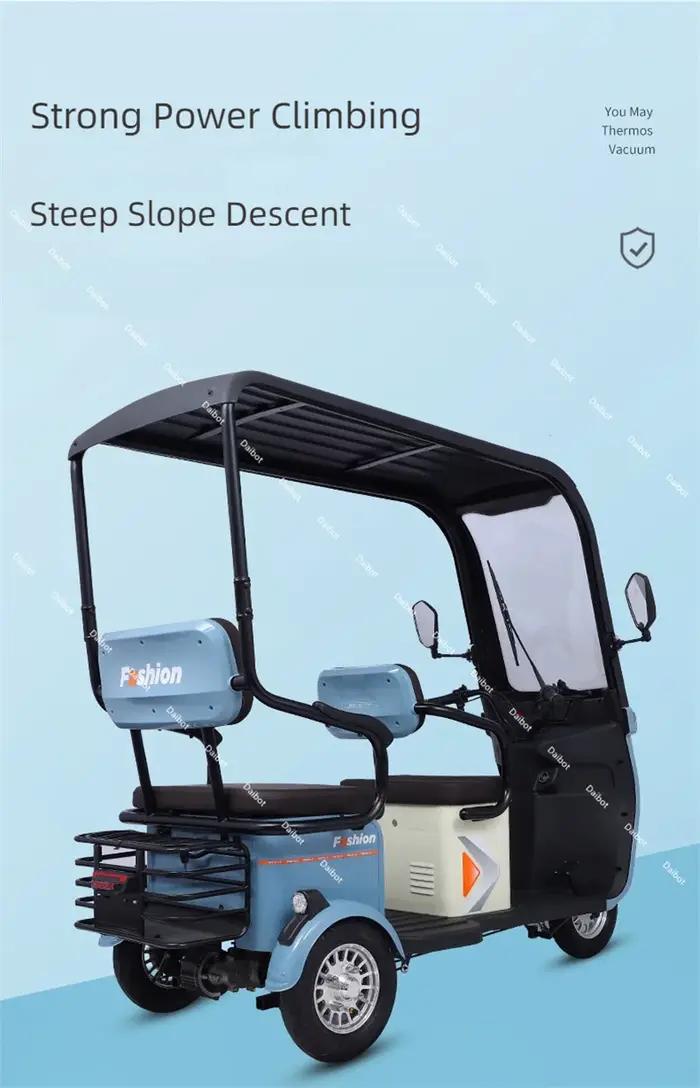 Scooter Électrique Parent-Enfant 3 Roues Toit Intégré 3 Sièges Longue Autonomie 50KM Adultes Femmes 1000W Tricycle Électrique Passager