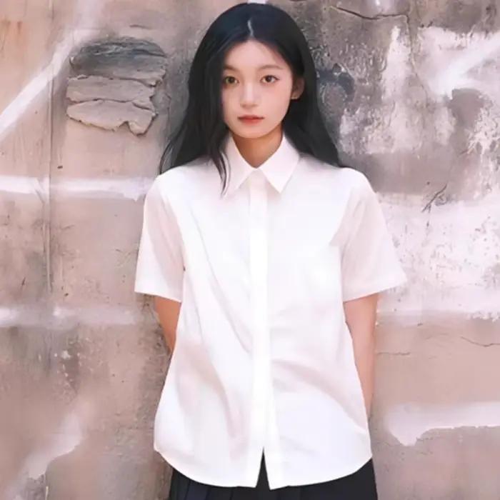 Chemise blanche classique décontractée, style preppy basique, coupe ample, chemisier simple à manche