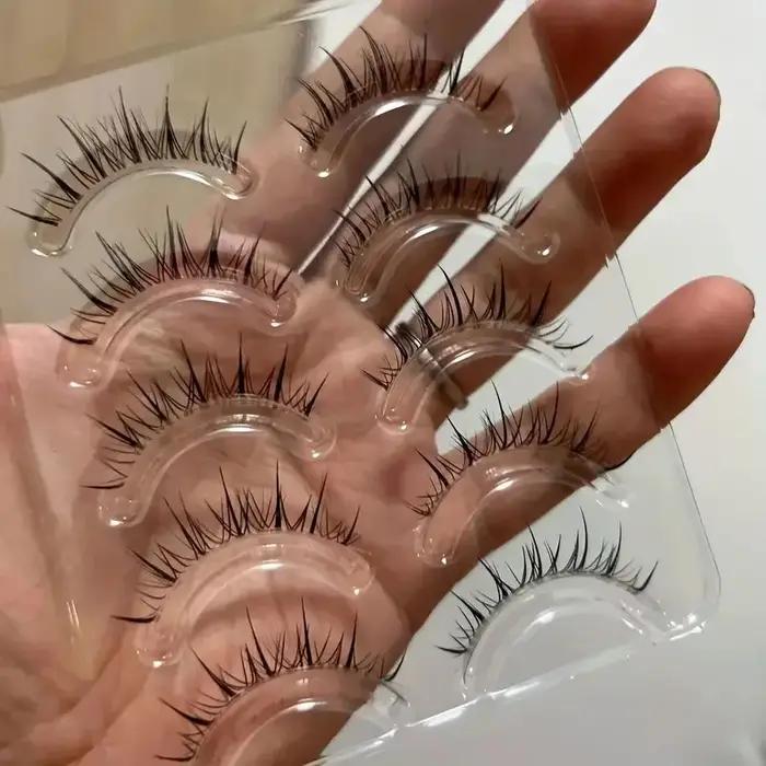 5 paires d'extensions de cils ondulées à tige transparente - réutilisables, faciles à appliquer, d'a