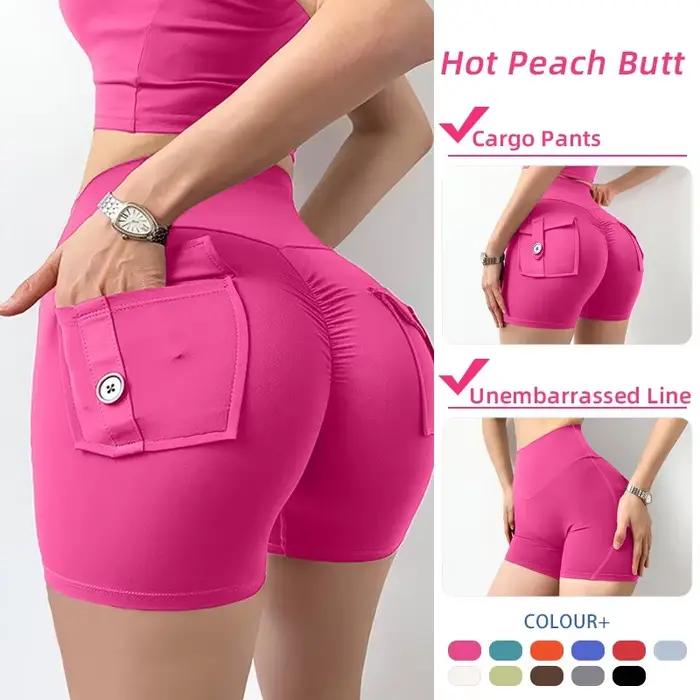 Shorts yoga femmes leggings froissés poches - Taille haute push-up sport sexy fitness running