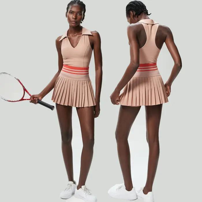 Ensemble 2 pièces femmes mini jupe taille haute soutien gorge sport dos nu été golf activité physique occasion spéciale