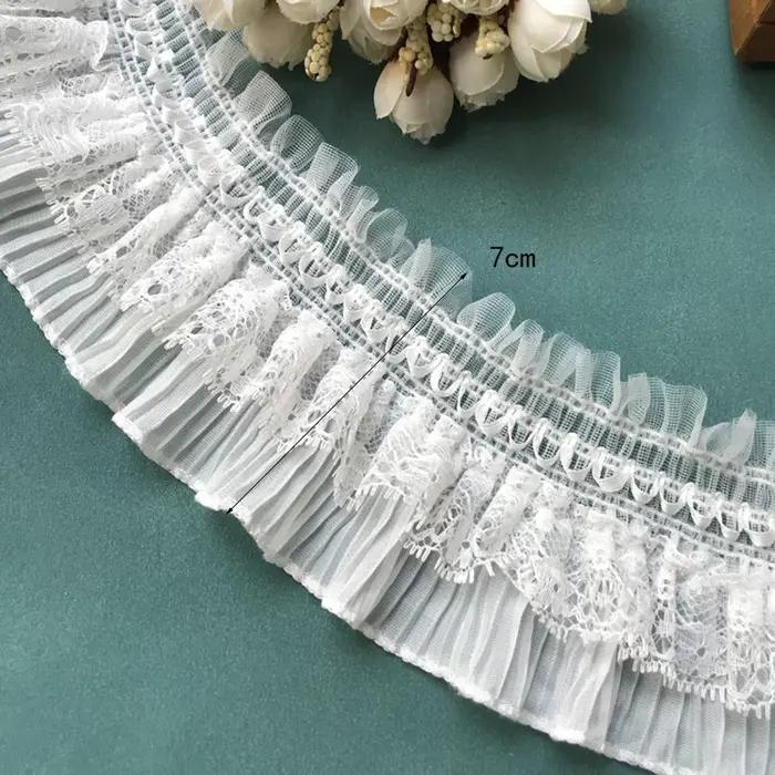 Ruban en dentelle extensible blanc et noir de 1 yard, garniture à volants élastique pour la couture