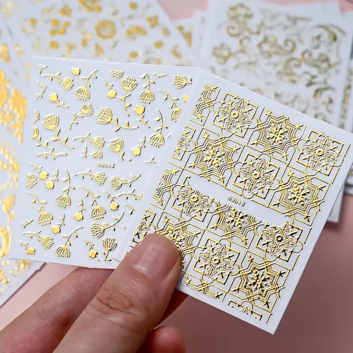 30 feuilles or fleurs métalliques vigne Nail Art décalcomanies 3D dentelle fleur autocollant pour on