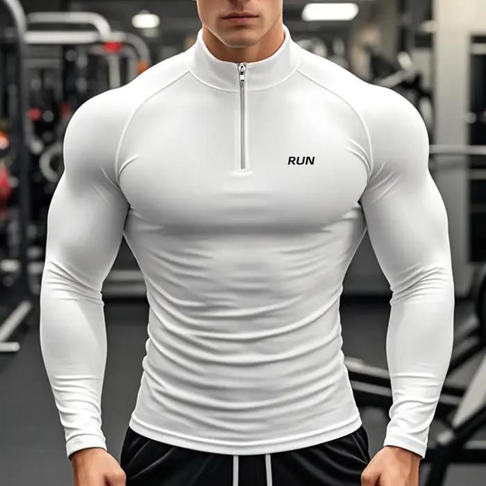 Polos de compression ajustés à séchage rapide pour l'automne, T-shirts de musculation à manches long