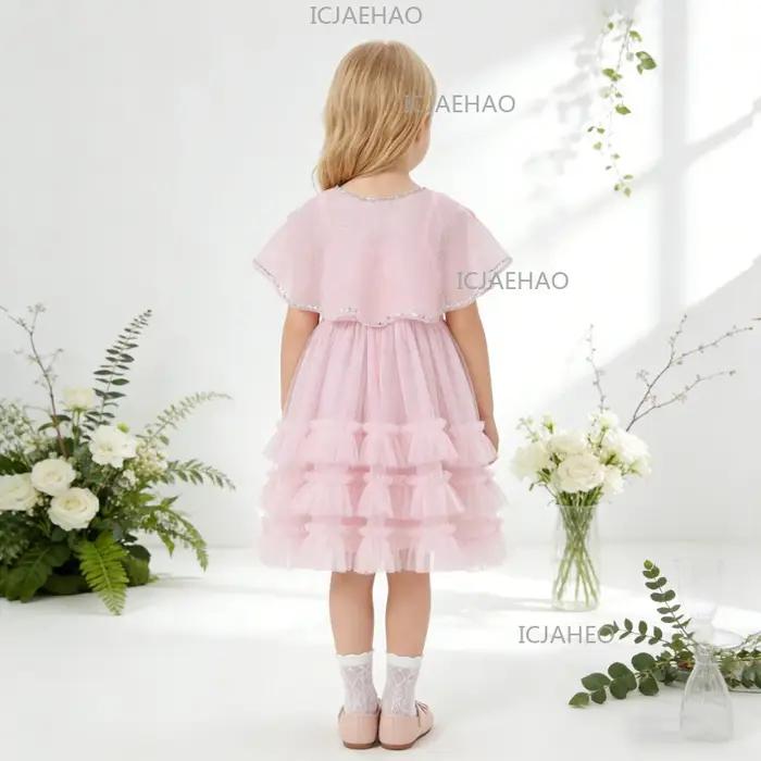 Robe de princesse rose faite à la main avec fleurs 3D pour anniversaire, tenue de soirée formelle po