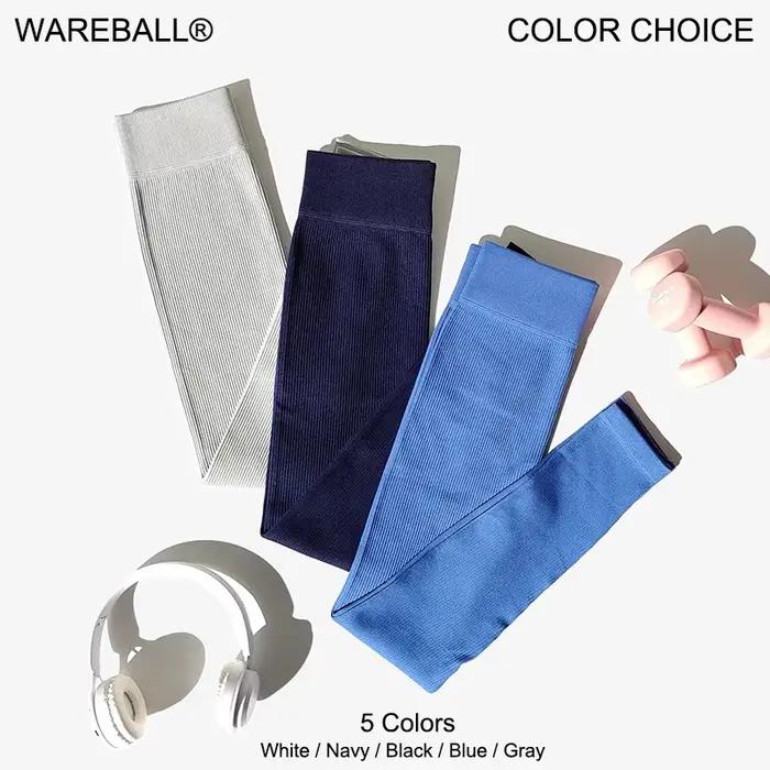 Pantalon Yoga côtelé sans couture taille haute Femme - Leggings gymnastique ventre contrôle - Collants course Fitness