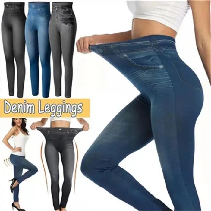 Leggings inspirés en Denim très extensible pour femmes, taille haute, coupe Slim, fesses levées, pan