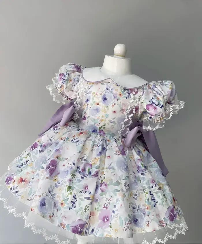 Robe d'été pour bébé fille, broderie de fleurs violettes, robe de princesse Lolita turque Vintage po
