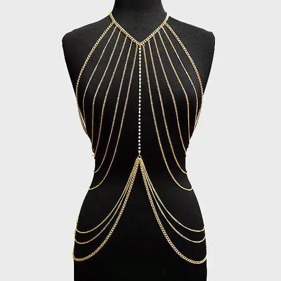 Harnais de chaîne de corps multicouche pour femmes, chaîne de poitrine brillante, accessoires Sexy,