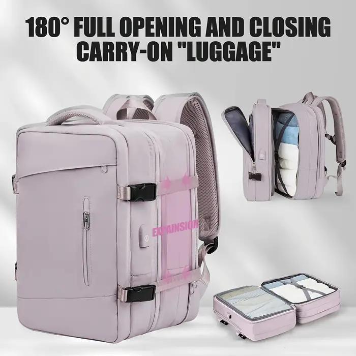 Sac à dos de voyage antivol extensible pour femme avec compartiment principal extensible (180 ° ), C