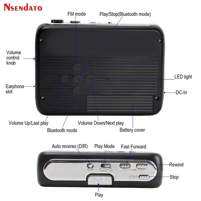 Radio FM autonome portable avec fonction d'inversion automatique, enregistreur et lecteur de cassett