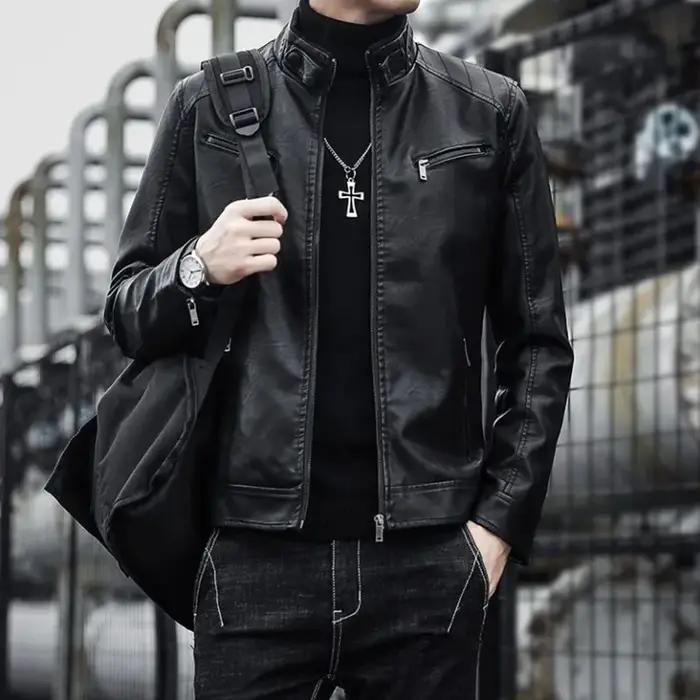 Hommes veste de costume en cuir hommes coupe ajustée manteau court hommes mode veste en cuir Streetw
