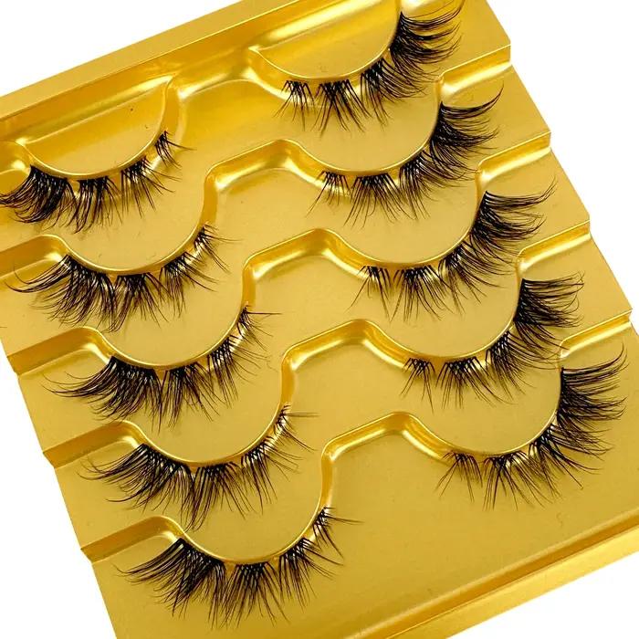5 paires de cils de vison bande Invisible Extension de cils Faux cils naturels croix grappe fée 3D F