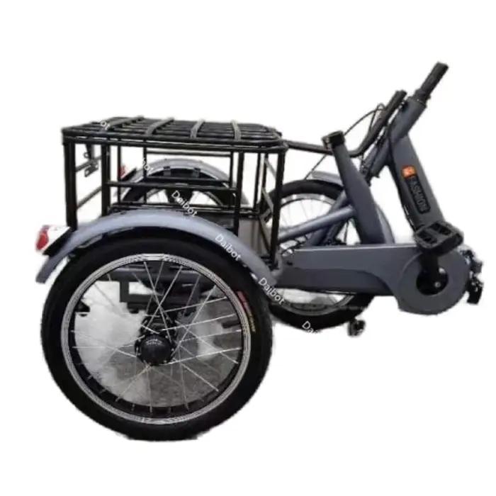 Vélo électrique familial pliable avec panier arrière, double freinage, tricycles puissants 400W pour déplacements sécurisés et écologiques