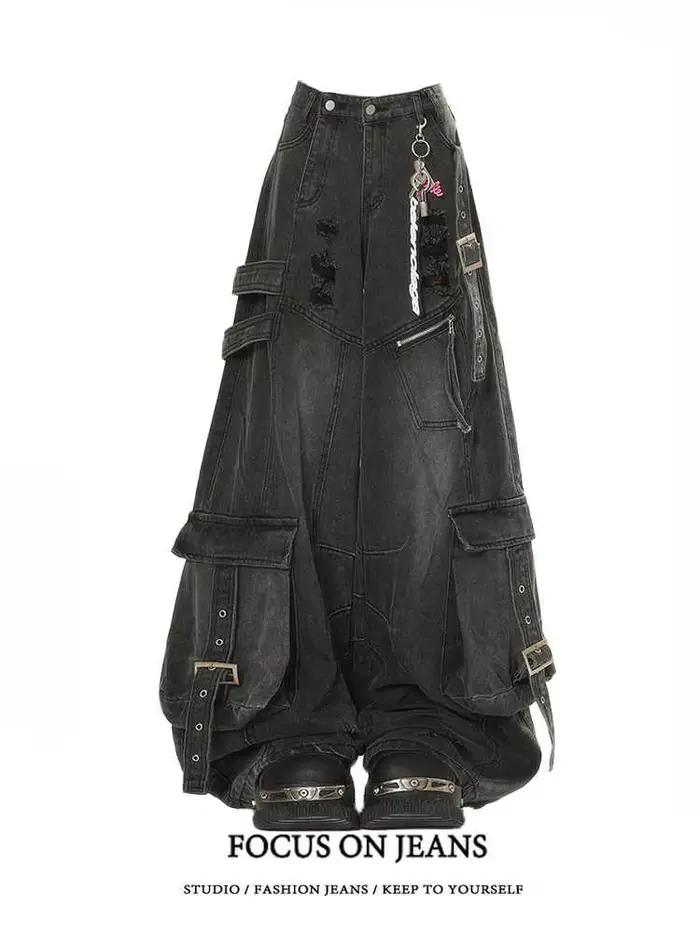 Jean noir femmes Style américain Y2K 90S Vintage taille haute Jean pantalon droit Streetwear décontr