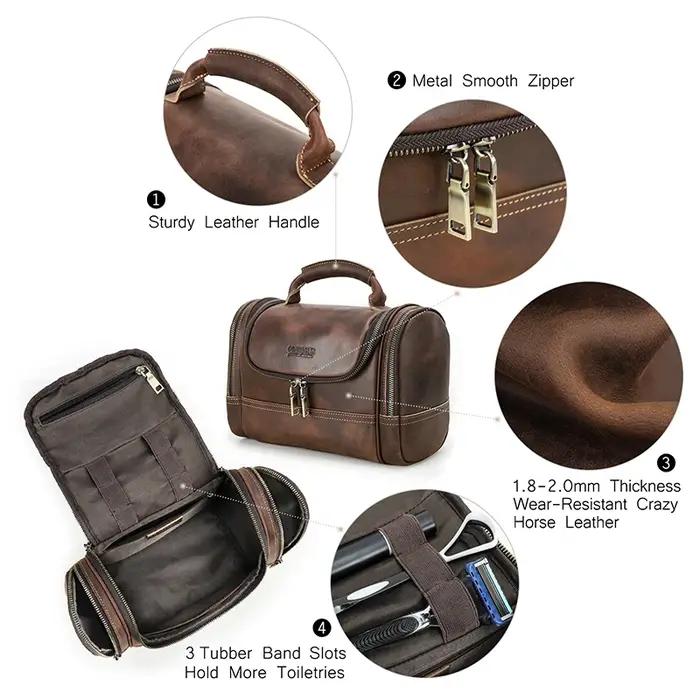 Contact's hommes voyage d'affaires lavage trousse de toilette Crazy Horse cuir outil de lavage sac d