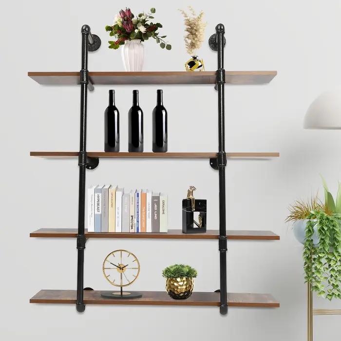 Étagère murale flottante en métal de style tuyau industriel, étagère à vin, style steampunk, conflic