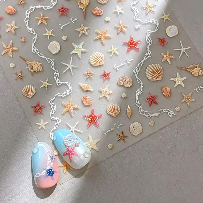 Autocollants pour ongles en forme d'étoile de mer, autocollants décoratifs en forme d'étoile de mer