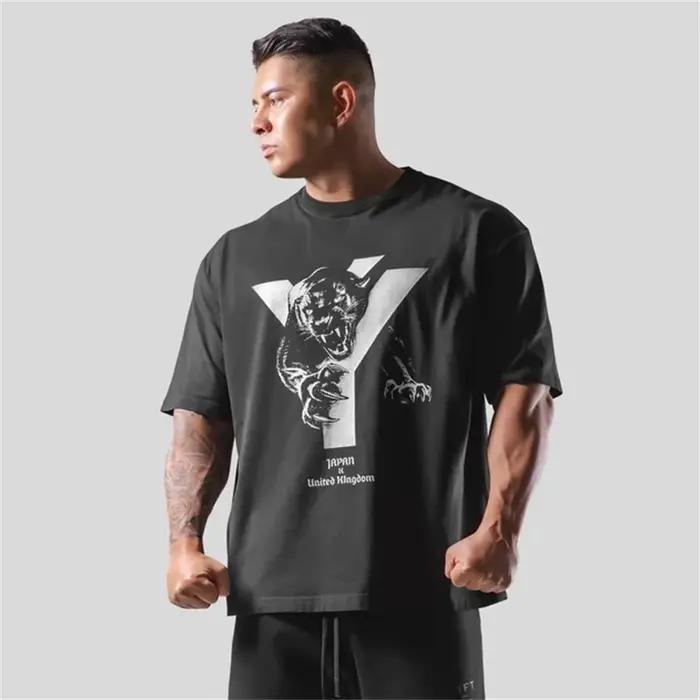 T-shirt sport homme coton imprimé léopard - Vêtements rue décontractés manches courtes confortable