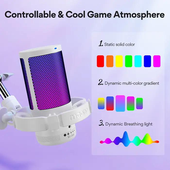 Microphone USB Gamerwave DGM20S, micro gaming, micro à condensateur, micro RGB, micro avec réduction