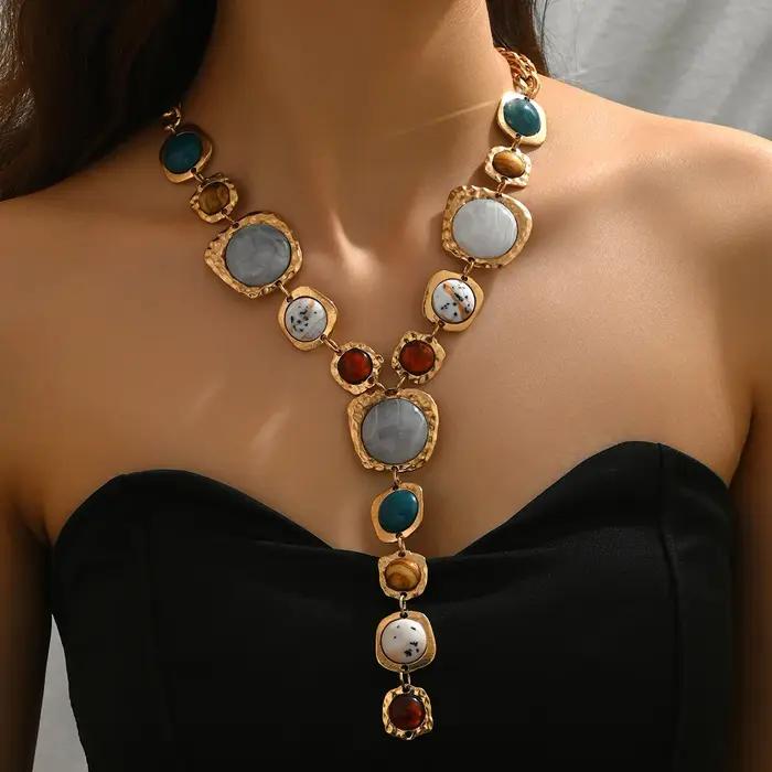 Collier Long Vintage exagéré en forme de Y pour femmes, élégant, épais, pendentif géométrique, style