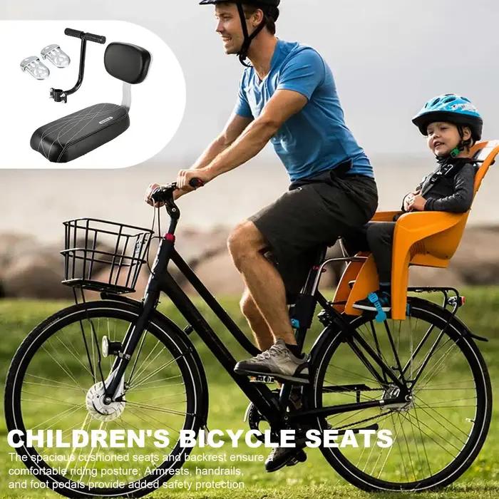 Siège arrière de vélo pour enfant avec poignée accoudoirs repose-pieds tapis de siège dossier intégré sécurité confort vélo enfant randonnée quotidienne