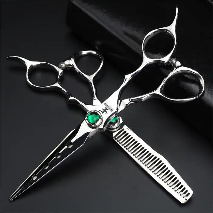 XUANFENG VG10 acier émeraude vis argent ciseaux à cheveux ciseaux de coupe de barbier et ciseaux ami