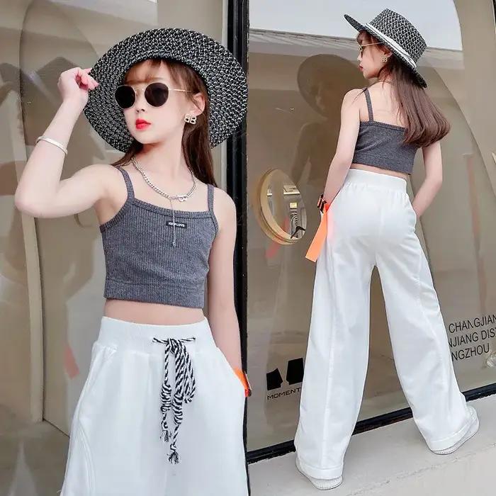 Ensemble de vêtements pour adolescentes, Top court + veste Blazer et pantalon, costume blanc 3 pièce