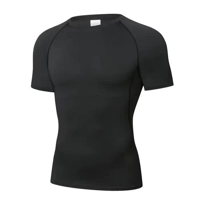 T-shirt de sport à manches courtes pour hommes, séchage rapide, haut de fitness, chemise moulante, e