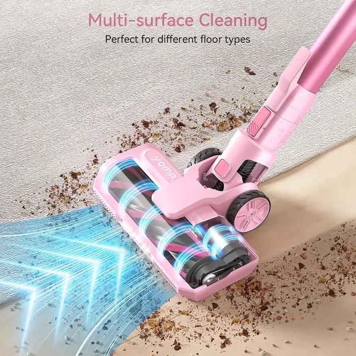 YOMA-Aspirateur balai sans fil, aspirateur sans fil, déterminer les poils d'animaux, sol dur, rose,