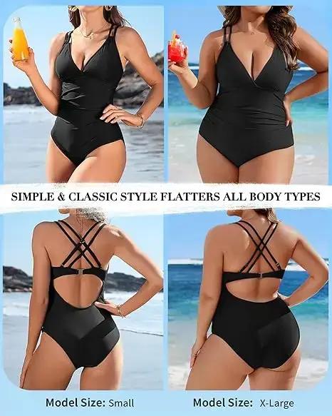 Maillot de bain une pièce Anfilia sexy col V femme - Monokini bretelles croisées dos