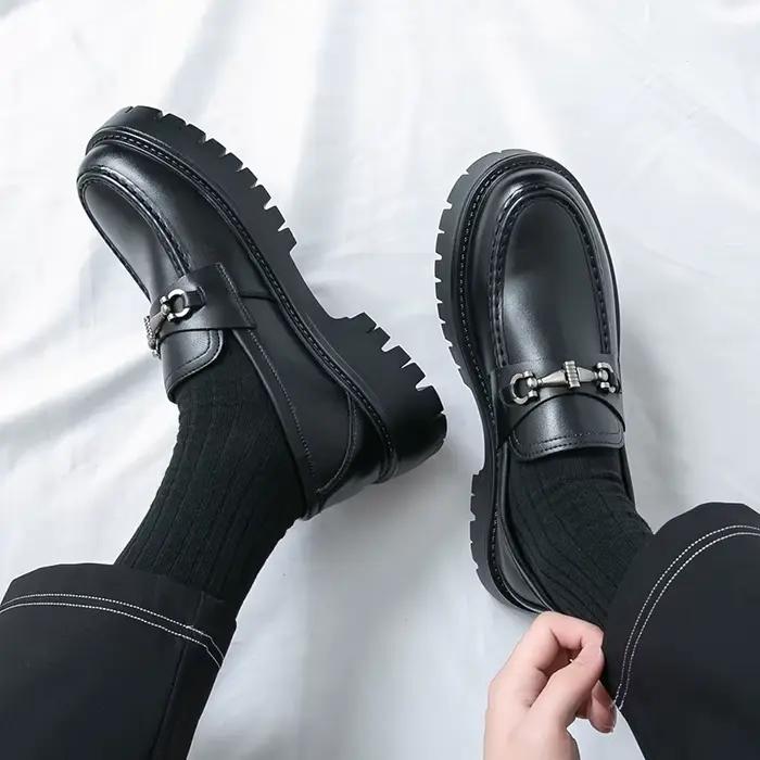 Marque en cuir sans lacet chaussures épaisses mocassins originaux décontractés hommes mode affaires