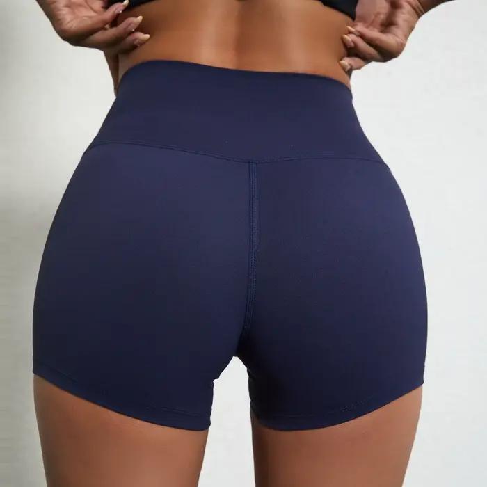 Sexy couleur unie femmes Sport jambe courte courte doux confortable serré Compression entraînement c