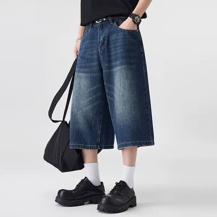 Short en Denim Non élastique pour hommes, sept cinq, ample, jambes larges, polyvalent, Style Simple,
