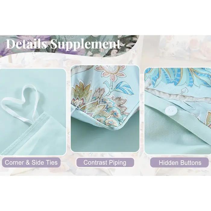 Ensemble de housses de sport en coton égyptien 600 TC 100%, sans noyau, motif floral de jardin bleu