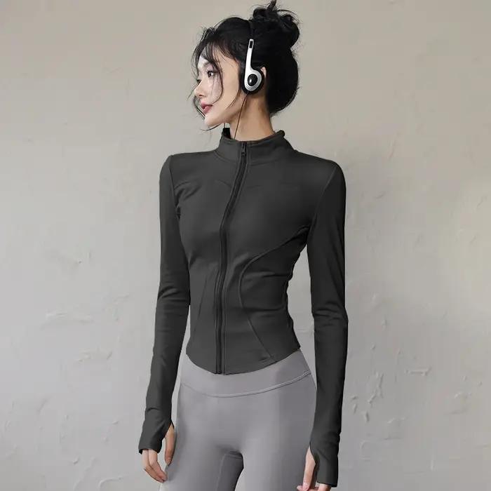 Veste de sport à manches longues pour femmes, chemise de Yoga, Fitness, fermeture éclair, haut de sp