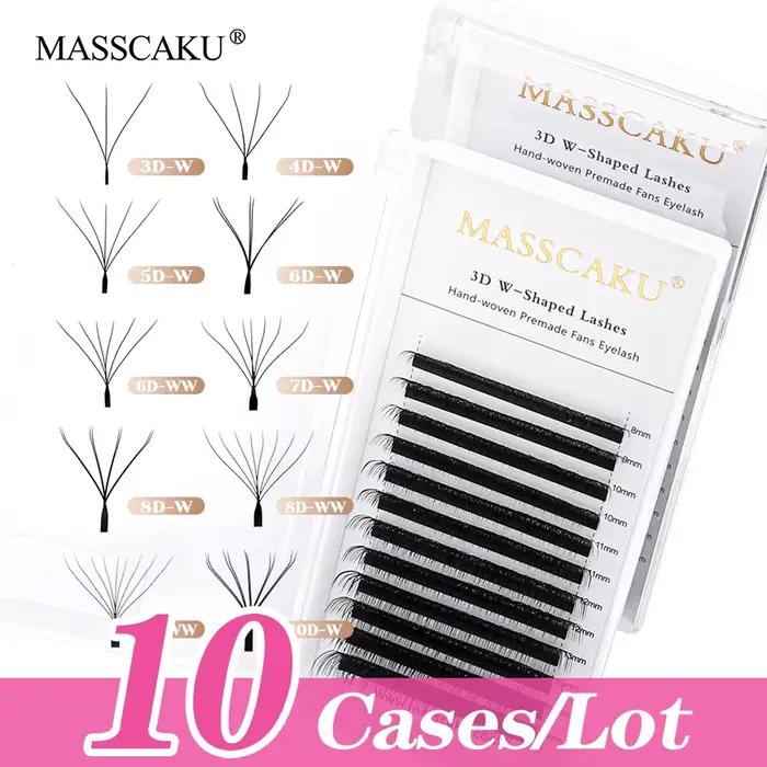 MASSCAKU-Lot de 10 boîtes de faux cils imperméables, épaisseur 0.07mm, design W, contaminants, volum