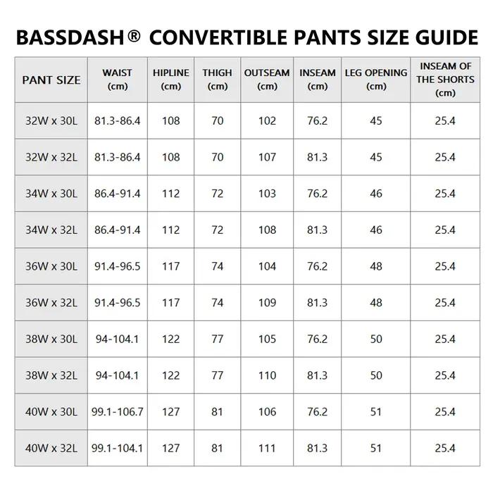 Bassdash-Pantalon convertible à séchage rapide pour homme, extérieur, fermeture éclair, degré d'eau,