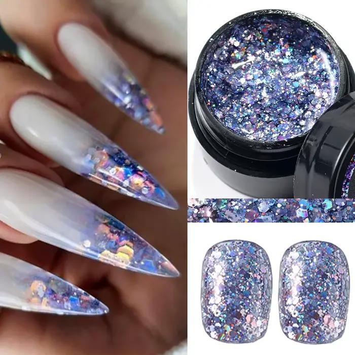 Vernis à ongles réfléchissant à paillettes Champagne or, Gel UV scintillant pour ongles, paillettes