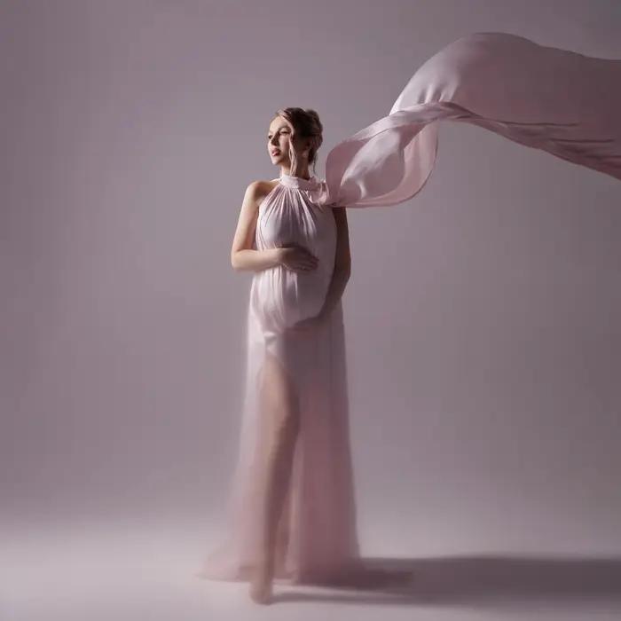 Robe de photographie de maternité à col rond avec cape, tenue de séance photo pour femme enceinte, r