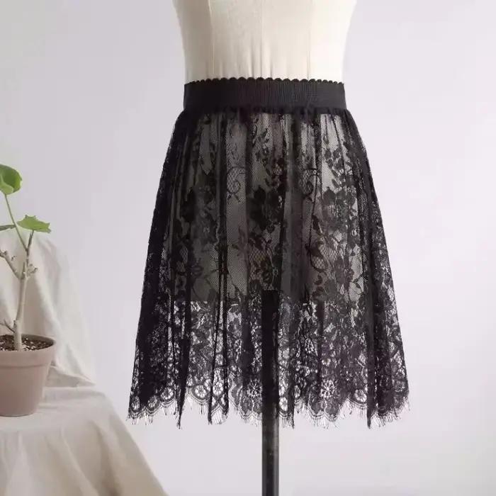 2 longueur élégante jupe noire dentelle blanche transparente longue jupe en Tulle dames élastique ta