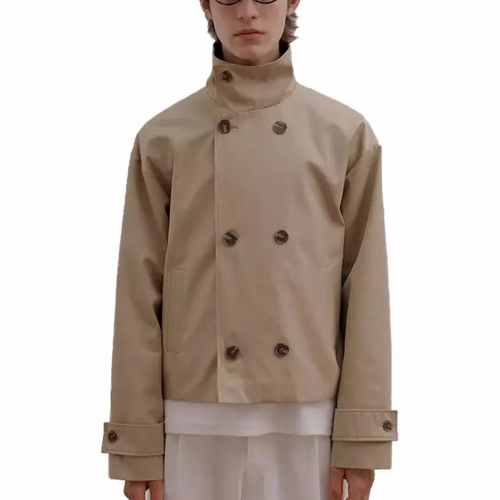 Mauroicardi printemps automne kaki court Trench manteaux homme col montant Double boutonnage élégant