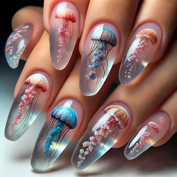 24 faux ongles en amande mi-longs avec motif rayé bleu, à presser, pour femme, amovibles, couvrance